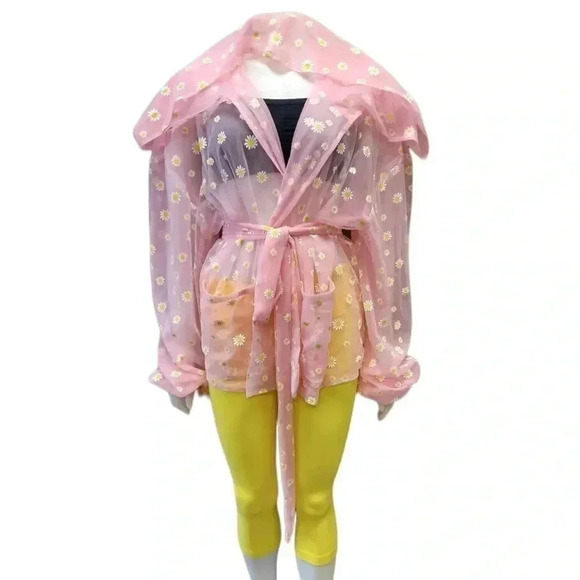 House Of Aris Sheer Pink Daisy Festival Cardigan Over Sized Hood Size  Medium - Picture 2 of 11